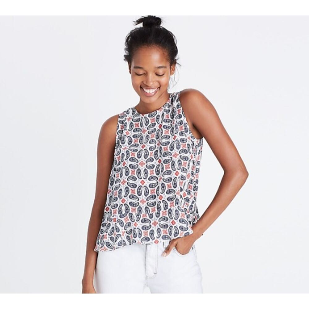 Madewell 100% Silk Bandana Paisley Peplum Tank Top XS